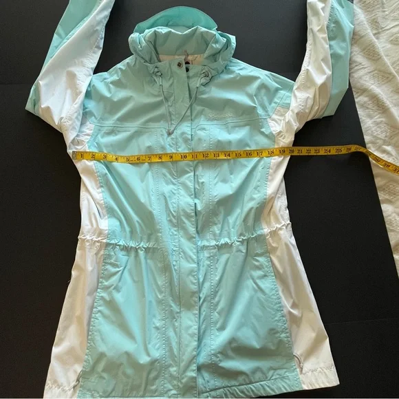 Women’s Columbia Arcadi II Rain Jacket Aqua Haze and White Color Size Large - Picture 16 of 16
